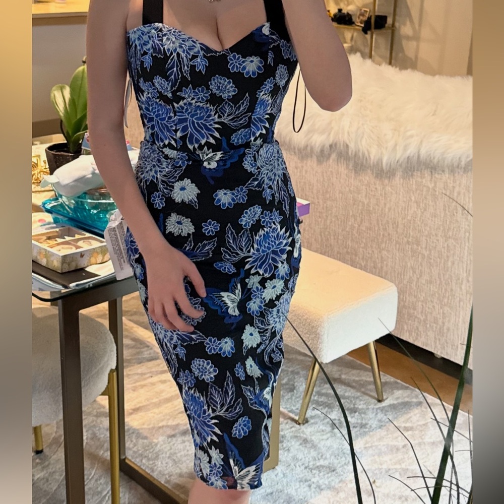 Floral Black and Blue Dress- DRESS THE POPULATION